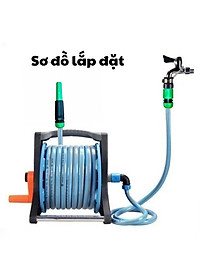 Bộ Vòi Phun Nước Tưới Cây, Rửa Xe VA223 gồm: Vòi Phun Tưới Tăng Áp + Khung Lô Cuốn Ống Dây + Phụ Kiện Khớp nối+ 20-25m Dây Dẫn Nước kết cấu 3 lớp chống xoắn, vòi phun đa năng chất lượng cao/ Hồng Thanh Garden