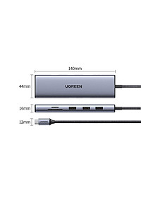 Ugreen UG15601CM498TK USB type C sang 1 x HDMI 4K30hz + 1 x VGA xuất cùng lúc + 1 x RJ45 1Gbps + TF + SD + 3 x USB 3.0 + 1 x 3.5mm NO MIC + 1 x USB-C PD 100W Bộ chuyển 10in1 - HÀNG CHÍNH HÃNG
