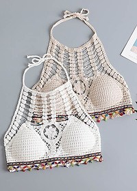 Áo bikini len móc đi biển cực xinh, sợi len cotton dai khỏe, thoáng mát, hàng đẹp, mẫu mới nhất, đồ bơi len nữ xinh xắn | BL003