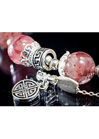 Vòng tay phong thủy Thạch anh dâu tây mix đá Đào hoa cho mạng Hỏa - Thổ, đá thiên nhiên AAAA