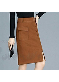 Chân Váy Ngắn Công Sở Xẻ Trước New Design Thiết Kế Dáng Váy Công Sở ,Phom Chuẩn ,Có Túi Cá Tính, Vải Tốt Co Giãn ,Màu Nâu Đẹp CV009