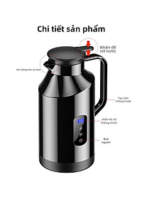 Bình Đun Nước Xe Hơi Chuyên Dùng Mẫu Mới 2026 Dung Tích 1200ML SUS304 12V/24V 200W Tự Ngắt Khi Sôi Dùng Cho Xe Tải Xe Khách Đường Dài