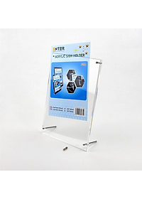 Kệ mica 1 mặt Enter F07A 21x30cm đế inox A4 đứng mica 5mm, Khung ảnh để bàn chân inox, Khung bằng khen