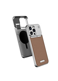 Ốp Lưng da đẳng cấp cho IPhone 15 / 14 Pro Max hiệu NJOYNY Phone, ngăn đựng nước hoa , sạc không dây - Hàng chính hãng