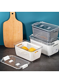 Hộp Đựng Thực Phẩm dễ dàng bảo quản rau củ để Tủ Lạnh 2 Lớp Có Lỗ Thoát Nước, Có Khóa Thoát Khí - Hàng Loại 1 