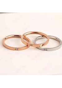 Nhẫn nam nữ titant bản nhỏ không đen 1 hạt đá đơn giản