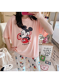 [THUN COTTON MỀM] Bộ đồ thun mặc nhà Mickey, đồ bộ thun cotton mềm mại, thấm hút tốt, quần dài, áo tay ngắn