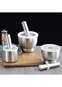 Bộ Chày Cối Inox 304 Nguyên Khối Không Vết Hàn Có Lắp Đạy Kèm Chày Dã Đồ Cực Nhuyễn Mịn Cho Gia Đình - HÀNG CHÍNH HÃNG MINIIN