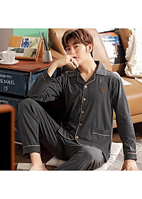 9202 - Bộ Pijama nam dài tay cao cấp trơn màu phù hợp mọi lứa tuổi, tông tối gọn dáng, size L-3XL
