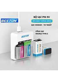 Bộ sạc pin 9V Beston M7023L có tính năng sạc nhanh, tự ngắt khi đầy, đèn báo thông minh dùng cho micro, đồng hồ vạn năng