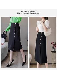 Chân Váy Công Sở New Design Dáng Chữ A Dài Qua Gối Hàng Thiết Kế Cao Cấp Chất Vải Tốt, Co Giãn Màu Đen CV0068