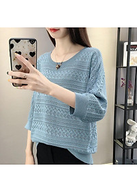 ÁO LEN DỆT KIM DẬP LỖ CỔ TRÒN TAY LỠ LEN MỀM MỊN