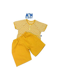 Bộ quần áo bà ba lửng unisex họa tiết Caro vàng cotton - AICDBTA271LM - AIN Closet