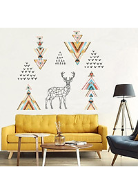 Decal dán tường Hình dán trang trí Hươu và hình khối nghệ thuật JM7332