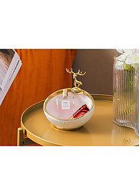 Bát Sứ Đựng Kẹo - Chìa Khóa - Phụ Kiện Decor 2022 | Âu Sứ Decor Kẻ Vàng Kim Vân Nổi Hình Hươu Mạ Vàng ( Hàng Có Sẵn )