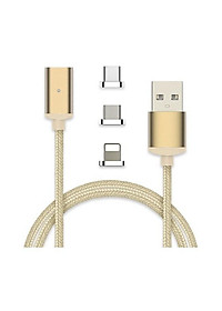 Cáp sạc điện thoại từ tính nam châm hít Type C, iphone, samsung 3 đầu