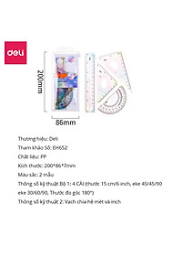 Bộ 4 Dụng Cụ Eke Thước Kẻ Thước Đo Góc Đo Độ Học Sinh Ombre Màu Thời Thượng Deli - Eke Tam Giác Vuông Đồ Dùng Toán Học Dụng Cụ Hình Học - EH652