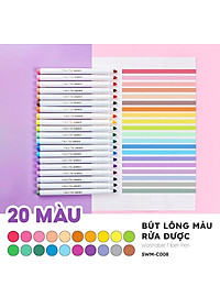 Hộp 20 Bút Lông Màu Pastel Rửa Được Washable Fiber Pen - Colokit SWM-C008