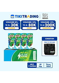 [TẶNG TÚI TOTE MILO ]Thùng 48 hộp sữa lúa mạch Nestlé MILO Ít đường 180ml