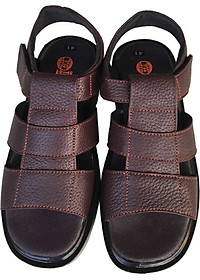 Giày sandal nam Trường Hải da bò thật mềm mại màu nâu đế PU nhẹ nhàng không trơn hình ảnh thật SD0474