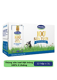 Thùng 12 Hộp Sữa Tươi Tiệt Trùng Vinamilk 100% Ít Đường (1L)