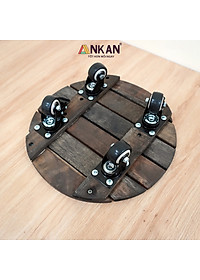 Đế Lót Chậu Cây Có Bánh Xe Cao Cấp ANKAN Hình Tròn Màu Xám Đen R30Cm Tải trọng 150 Kg Gỗ Tràm Bông
