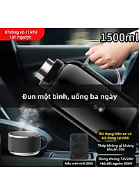 Bình Đun Nước Xe Hơi Giữ Nhiệt Dung Tích Lớn 1500ML 200W SUS304 Chế Độ Nguồn Kép 12V-24V Kèm Bộ Adapter 220V Dùng Trong Gia Đình Và Cho Xe Tải Xe Khách Đường Dài