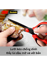 Kéo nhà bếp Scotch 3M tay cầm màu đỏ cao cấp có thể tháo rời, lưỡi kéo sắc bén, chống gỉ sét, kháng khuẩn KS-DTR, Red