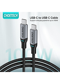 Dây Cáp Sạc Nhanh USB Type C to Type C 100W Dài 1.8M Chuyên Sạc Cho iPhone 15, iP16, Macbook, Laptop, Smartphone CHOETECH XCC-1002-GY - Hàng Chính Hãng