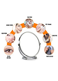 Gương trang điểm phóng đại 3 lần, xoay 360 độ, 2 mặt siêu nét, để bàn, Inox 304, Size 18cm, 20cm, Minh House G31