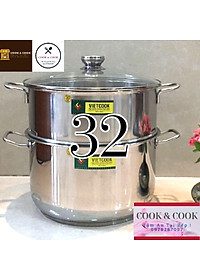 Bộ xửng hấp inox size 32 (nồi 15 lít) đáy từ, Chõ hấp, đồ xôi inox 6 đến 8 kg gạo