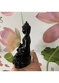 Tượng đá Phật Dược Sư Lưu Ly Quang ngồi tòa sen - Cao 12cm - Màu đen