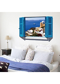 Decal dán tường nguyên miếng cửa sổ màu xanh  Địa Trung Hải SK9059A 