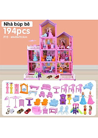 Đồ Chơi Cho Bé Gái, Đồ Chơi Lắp Ráp Ngôi Nhà Búp Bê 4 Tầng Kèm Bộ Phụ Kiện 194Pcs, Quà Tặng Sinh Nhật Cho Bé Gái