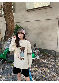 Áo len cho bé gái 8-16 tuổi dáng dài, Áo len lông thỏ trẻ em cao cấp hình đáng yêu xuất Hàn đanh sợi không bai xù