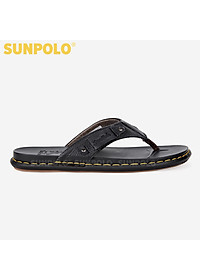 Dép Kẹp Xỏ Ngón Nam Da Bò SUNPOLO KEP204 Êm nhẹ (Đen)