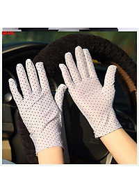 Găng tay chống nắng nữ ngắn chấm bi thật tay co giãn tốt- gang tay chong nang nu cham bi thoi trang