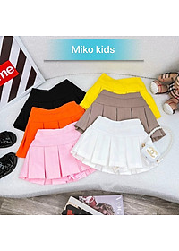 Chân váy xếp ly cho bé gái màu trắng đen phối đồ hiphop năng động size 5-35kg mẫu mới (kèm chip)