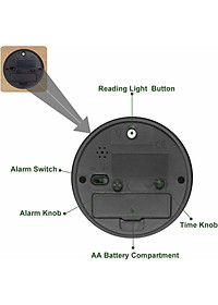 Đồng hồ báo thức bằng gỗ bằng số tiếng Ả Rập mà không cần im lặng trong ánh sáng với pin (màu nâu)
