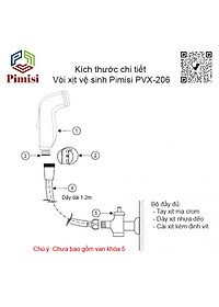 Vòi Xịt Bồn Cầu Vệ Sinh Phòng Tắm Pimisi PVX-206 Chịu Áp Lực Nước Lớn Như Chung Cư, Nhà Cao Tầng Hay Máy Tăng Áp Mạ Màu Inox, Với Tay Xịt Toilet WC Chìm Chống Gãy - Bể - Vỡ Và Dây Nhựa Dẻo Cao Cấp - Mềm - Trơn Bề Mặt | Hàng Chính Hãng