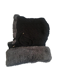 Mũ len kèm khăn cổ lót lông ấm áp cho người lớn tuổi mùa đông