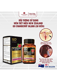 Viên uống viêm đường tiết niệu nhập khẩu chính hãng New Zealand GO CRANBERRY 60000+ (30 viên) hỗ trợ điều trị viêm đường tiết niệu, viêm phụ khoa, giảm tiểu buốt, tiểu dắt, tiểu đêm, khó đi tiểu