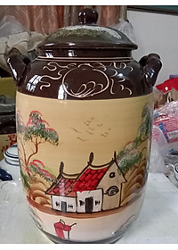Hũ đựng rượu gạo gốm sứ Bát Tràng vẽ phong cảnh loại 20L