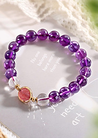 Vòng tay đá thạch anh tím phối thạch anh dâu mệnh hỏa, thổ - Ngọc Quý Gemstones
