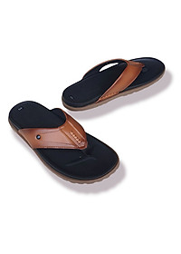 Dép nam xỏ ngón màu nâu Trường Hải quai dép da bò thật đế cao 2.5cm  thời trang nam cao cấp D135N