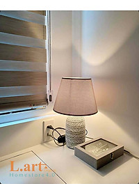 Đèn ngủ gốm vintage màu xám trắng họa tiết lá DBG009