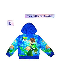 Áo khoác bé trai hình Ben 10 từ 16-43kg. Chất liệu thun da cá thấm hút mồ hôi