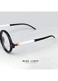 Gọng Kính Cận, Kính Giả Cận Nam Nữ, KUBO Mắt Trong Xoe Gọng Nhựa Viền Dày Cứng Cáp, Đen Trắng - BLUE LIGHT