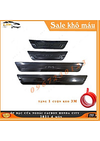 Ốp bậc cửa vân cacbon, vân titan dành cho xe Honda City 2021 tặng kèm 1 cuộn kem 3M siêu dính