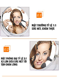 Gương trang điểm phóng đại 3 lần, xoay 360 độ, 2 mặt siêu nét, để bàn, Inox 304, Size 18cm, 20cm, Minh House G31